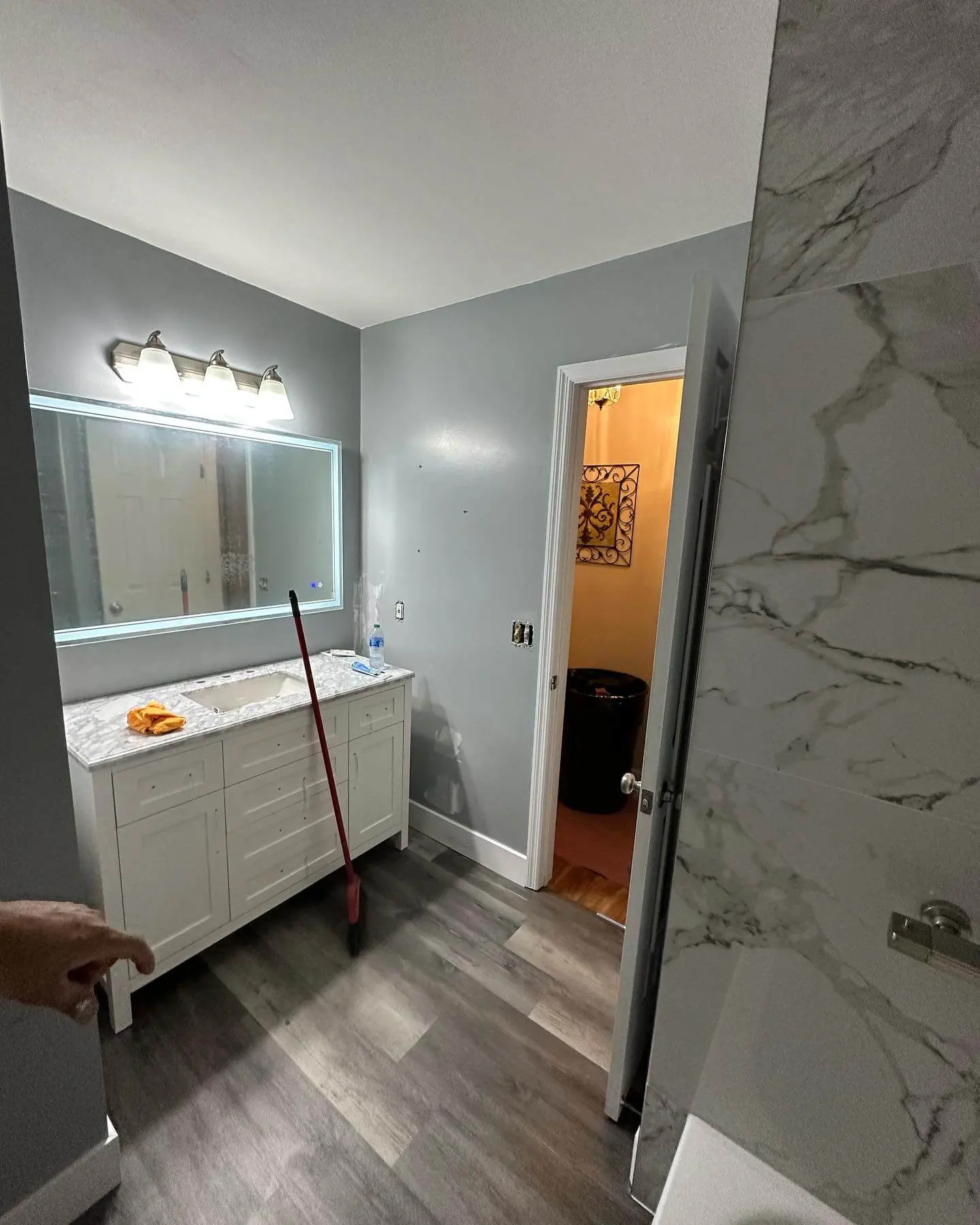 bathroom floor and vanity